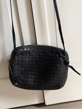 Bottega Veneta Vintage Black Woven Leather Crossbody Bag
